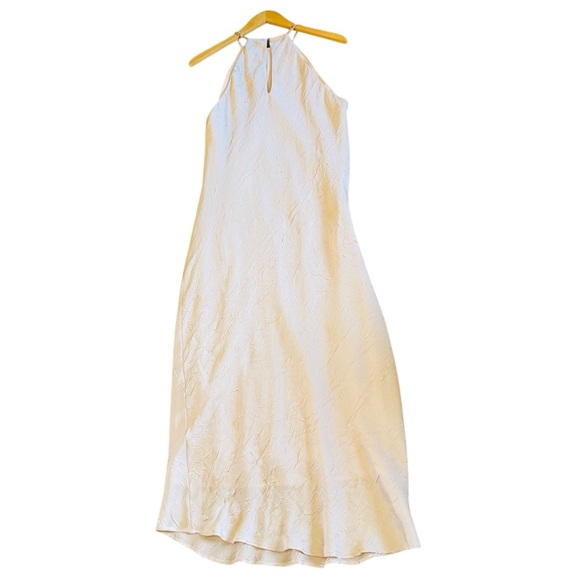 Zara Womens Midi Dress Wrinkled Look Beaded Beige Pink Large - Picture 6 of 12